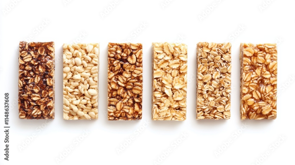 Assorted Granola Bars Displayed in a Bright White Background Assorted Granola Bars Displayed in a Bright White Background