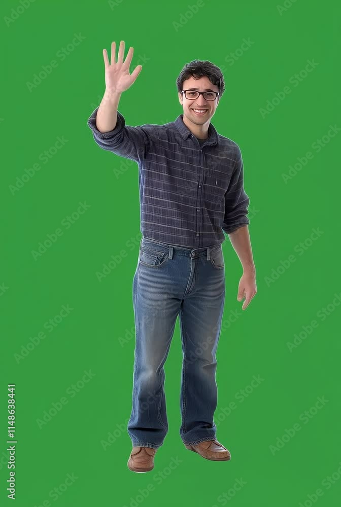 A well-dressed Asian man, who suddenly waves his hand, against a green background. A well-dressed Asian man, who suddenly waves his hand, against a green background.