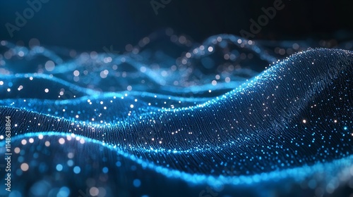 Mesmerizing Digital Particles Forming Undulating Waves in Glowing Futuristic Backdrop

 photo