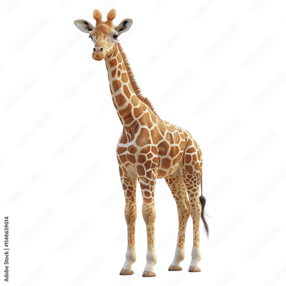 Naklejka premium A giraffe standing on a white background