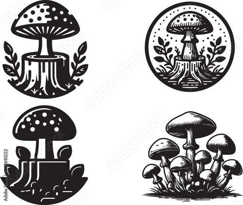 mushrooms on black grass vector art of illustration