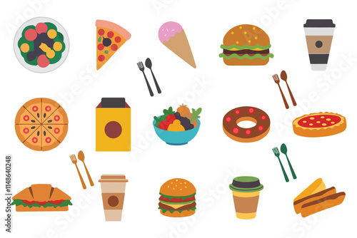 Food flat Illustration Icons set, Food Vector Art Illustration Clipart. set of food Illustration bundle	