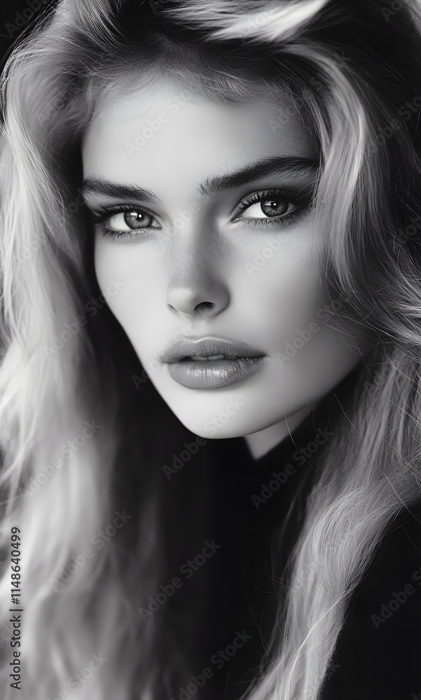 Portrait of a beautiful young blond woman with wavy hair and makeup in retro style. Generative AI. Portrait of a beautiful young blond woman with wavy hair and makeup in retro style. Generative AI.