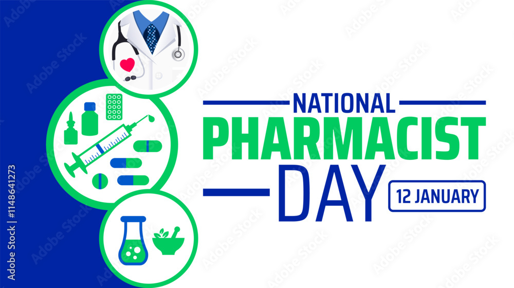 National Pharmacist day background banner or poster design template. observed every year in January. Holiday concept. Use to any Template, card, poster, placard, template. National Pharmacist day background banner or poster design template. observed every year in January. Holiday concept. Use to any Template, card, poster, placard, template.