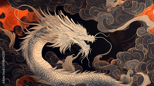 An Elegant Golden Dragon Sweeps Across a Rugged Textured Black Surface, Rendered in Golden Tones

 photo