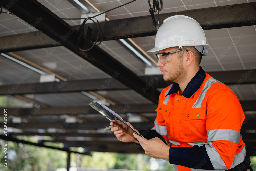 Electrical engineer is rigorously checking the circuitry and integrity of solar panel installations. Electrical engineer is rigorously checking the circuitry and integrity of solar panel installations.