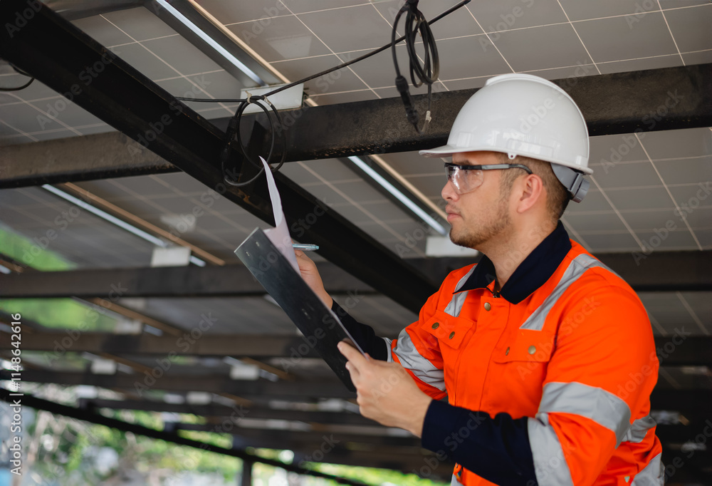 Electrical engineer is rigorously checking the circuitry and integrity of solar panel installations. Electrical engineer is rigorously checking the circuitry and integrity of solar panel installations.