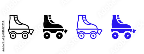 Roller skates icon. Shoes derby sign. Boot with wheel symbol. Roller blade illustration. Fun sport hobby pictogram.