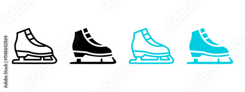 Ice skates icon. Hockey boots sign. Figure skating blue shoes symbol. Ice blade foot wear illustration. Winter sport pictogram.