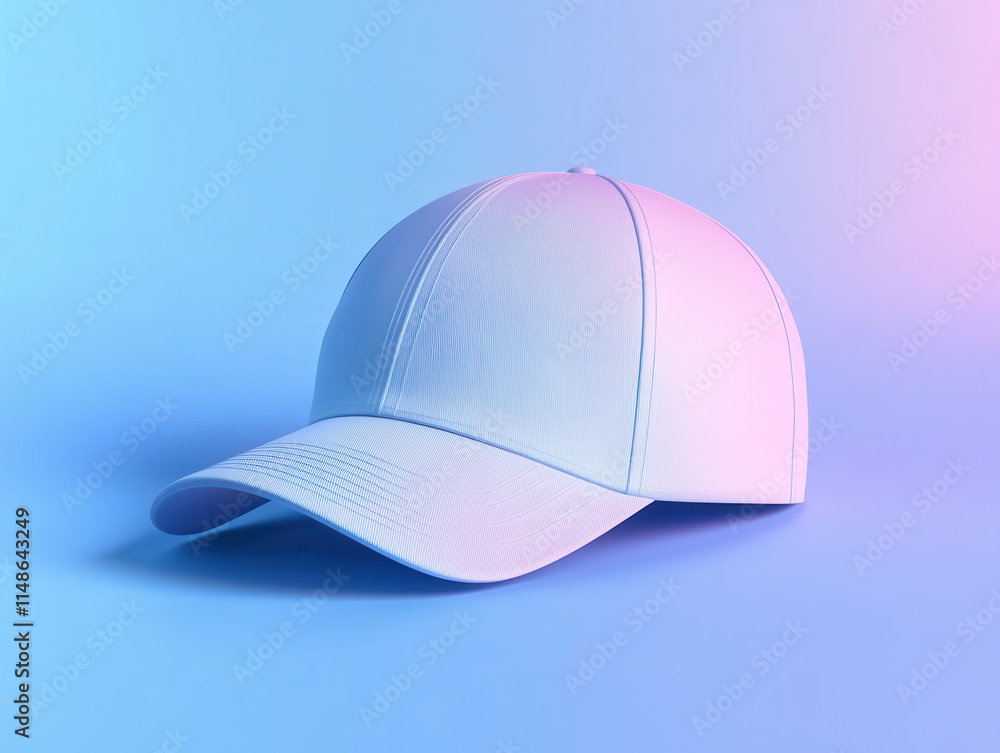 Fototapeta premium White baseball cap on a blue and pink gradient background