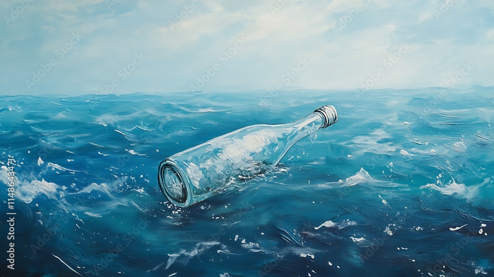 Ocean Waves Gently Cradle Message Bottle Painting. AI Generated Ocean Waves Gently Cradle Message Bottle Painting. AI Generated