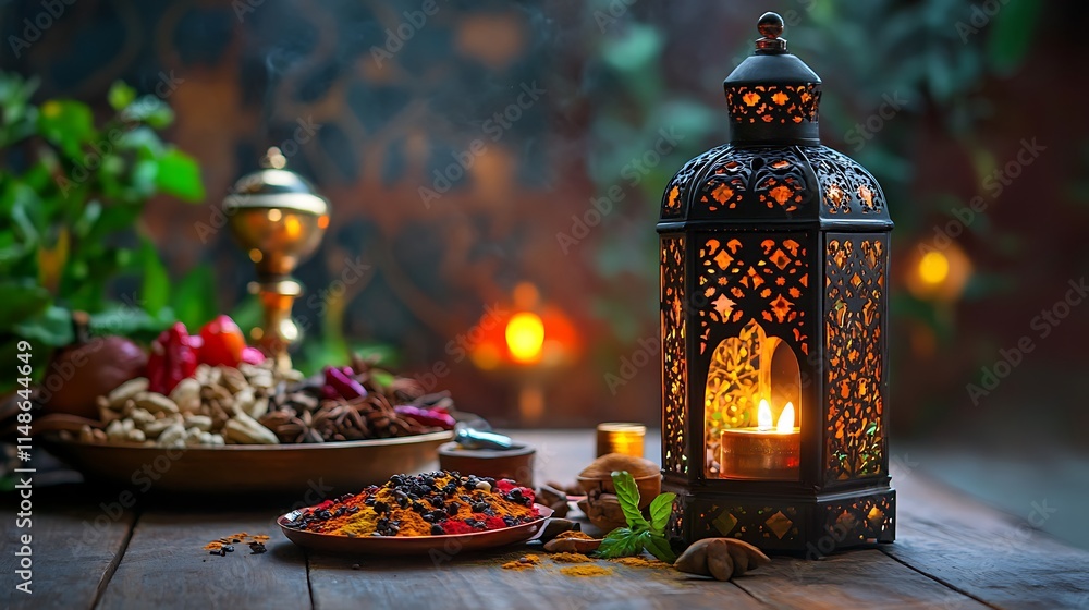 Aromatic Spices and Lantern Create a Warm Atmosphere
