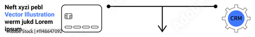 Data flow from external system to CRM shown by connecting line. External system with chip representation, CRM within gear icon. Ideal for system integration, data management, CRM processes, business