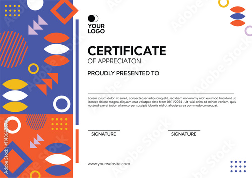 Shape design orange blue certificate template