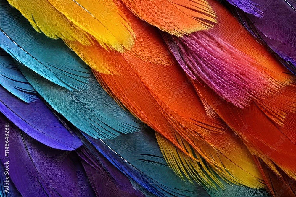 Obraz premium Super close-up of colored feathers. Macro background of wings of a bird.