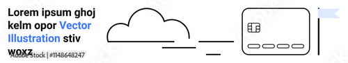 Abstract cloud connected to a credit card via dotted line, indicating digital transactions. Ideal for fintech solutions, online transactions, cloud services, digital payments, ecommerce services