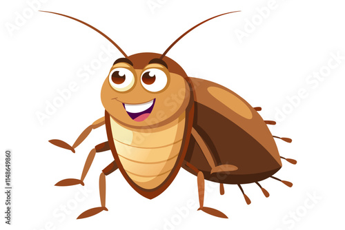 Cheerful Cartoon Cockroach Illustration Vector Graphic of a Happy Insect