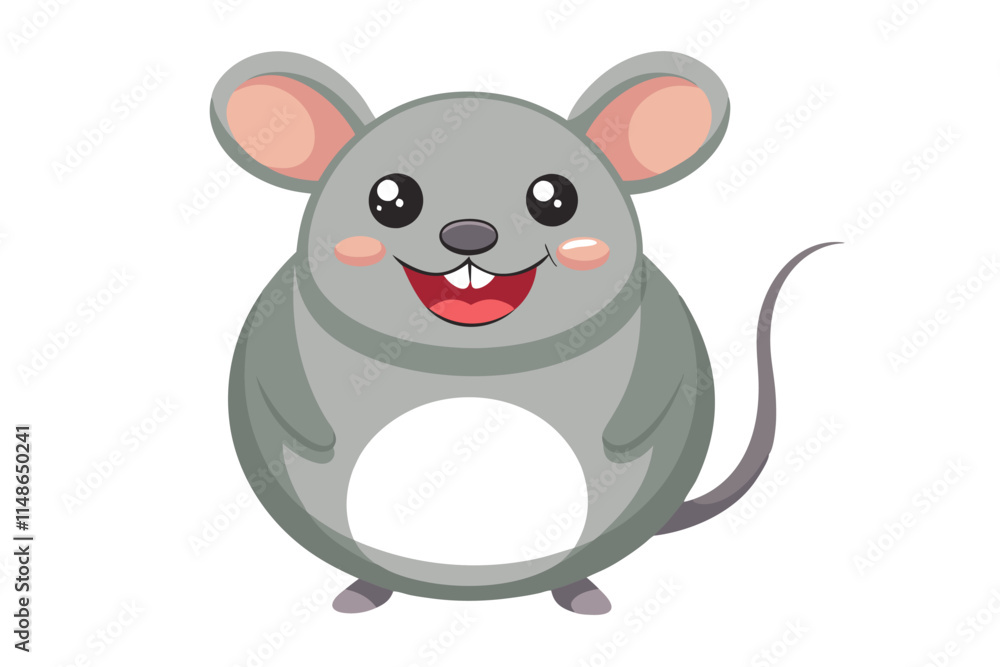 Naklejka premium Charming vector illustration of a fat mouse in a cartoon animation style, painted with watercolor effects, isolated on a clean white background, ideal for fun and playful designs