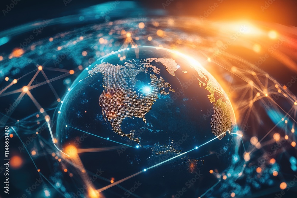 Obraz premium Global Network Connections Illuminating Earth