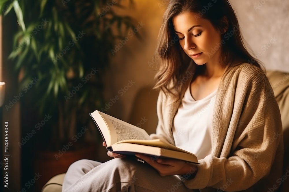 Beautiful young woman reading a book at home. Soft focus. Beautiful young woman reading a book at home. Soft focus.