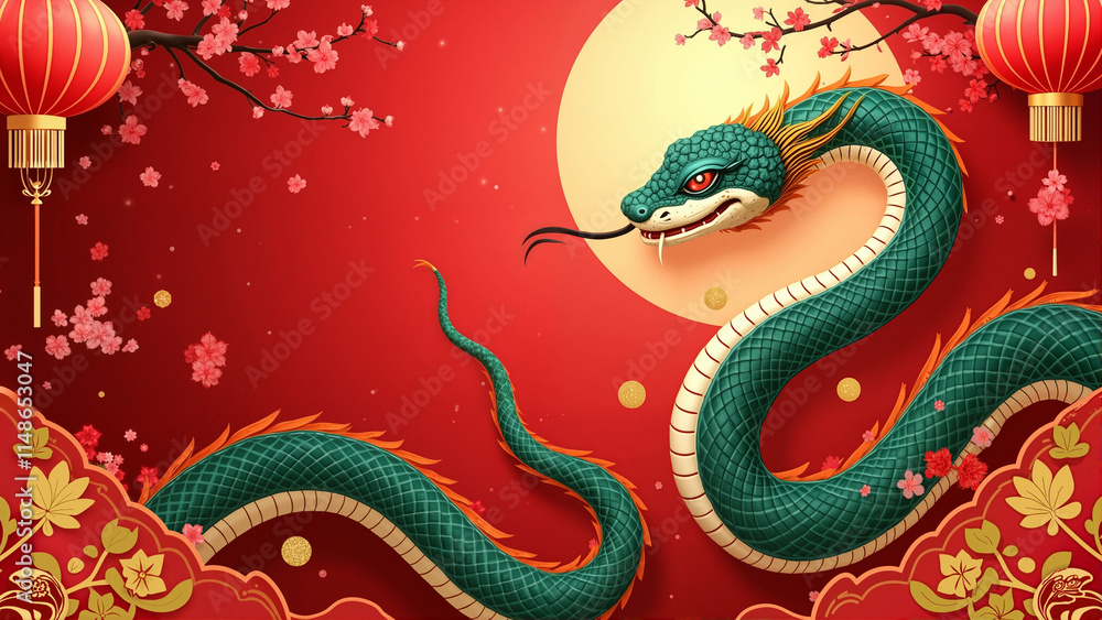 Fototapeta premium Welcoming the Year of the Snake: Celebrate Lunar New Year 2025 with Tradition and Prosperity