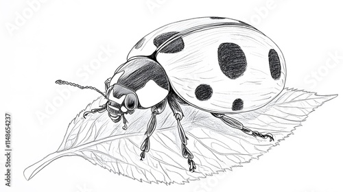 Line drawing of a smiling ladybug on a leaf