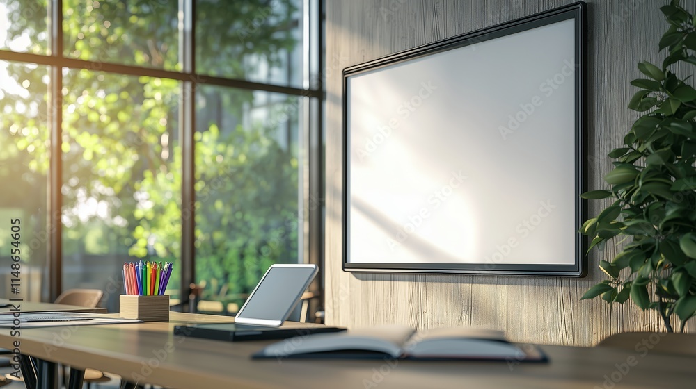 Modern Office Space with Whiteboard Setup Modern Office Space with Whiteboard Setup