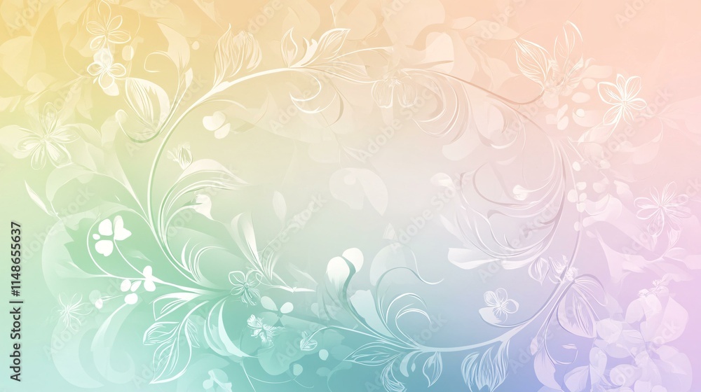 Soft Pastel Floral Background with Delicate Leaves and Butterflies for Design Use Soft Pastel Floral Background with Delicate Leaves and Butterflies for Design Use