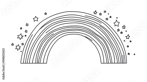Simple line drawing of a rainbow with stars