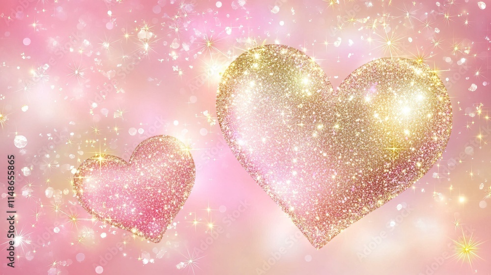Obraz premium Shimmering Glitter Hearts on Soft Pink Background for Romantic and Festive Themes