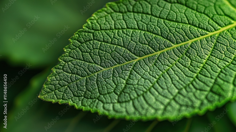 Close-up of a vibrant green leaf with detailed veins. Close-up of a vibrant green leaf with detailed veins.