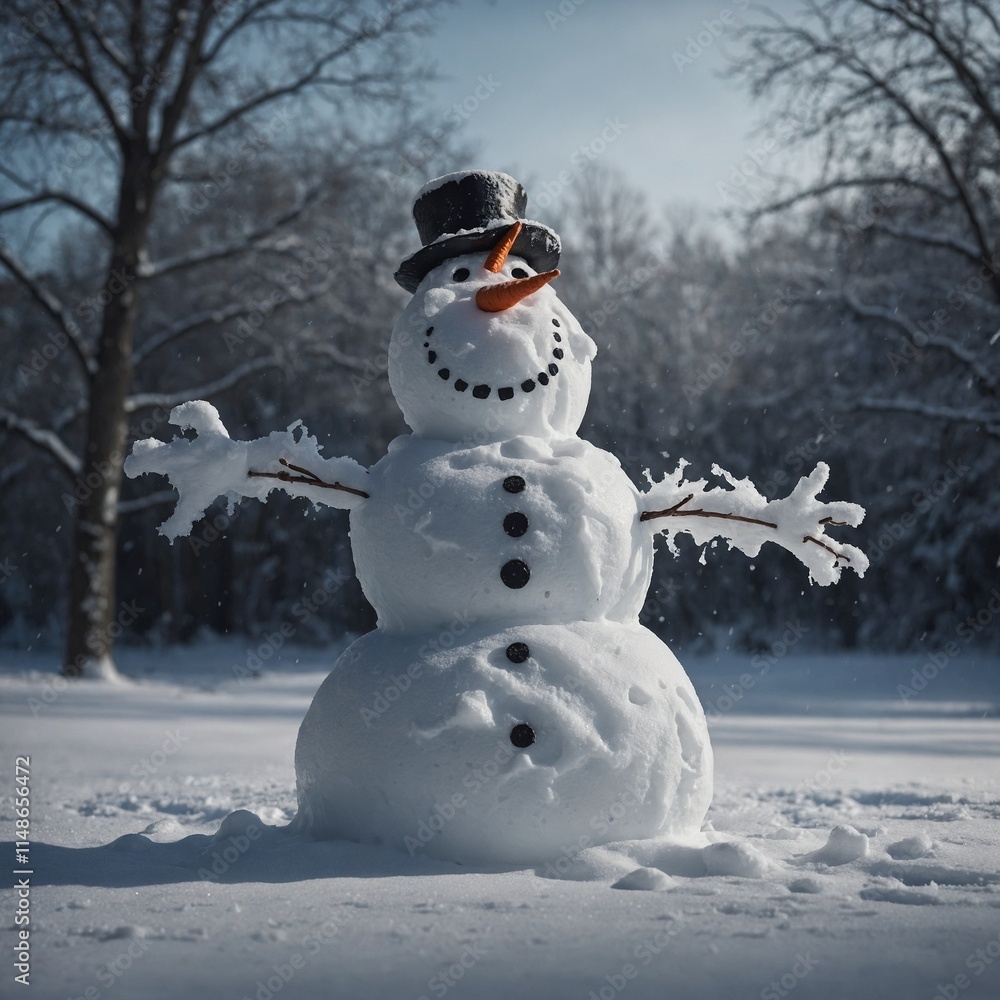 Obraz premium Create a snowman that's melting with a tilted head and droopy arms.
