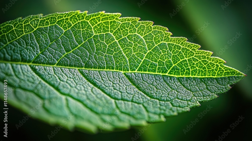 Close-up of a vibrant green leaf's intricate veins. Close-up of a vibrant green leaf's intricate veins.