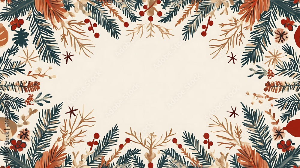 Fototapeta premium A Christmas gift packaging design featuring festive patterns with a blank space in the center for a personalized label or logo