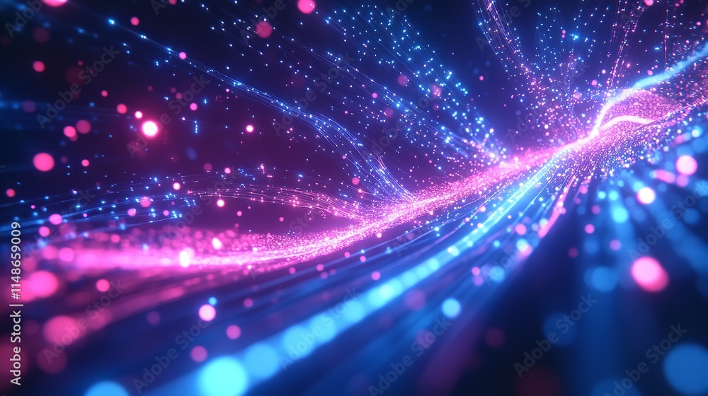 An abstract animation with glowing lines and points as a futuristic sports car races through a network of neon lights and glowing particles. Generative Ai An abstract animation with glowing lines and points as a futuristic sports car races through a network of neon lights and glowing particles. Generative Ai