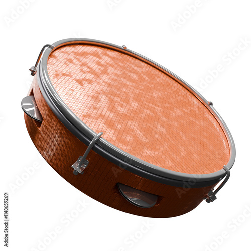 3D rendered orange tambourine isolated on a white background photo