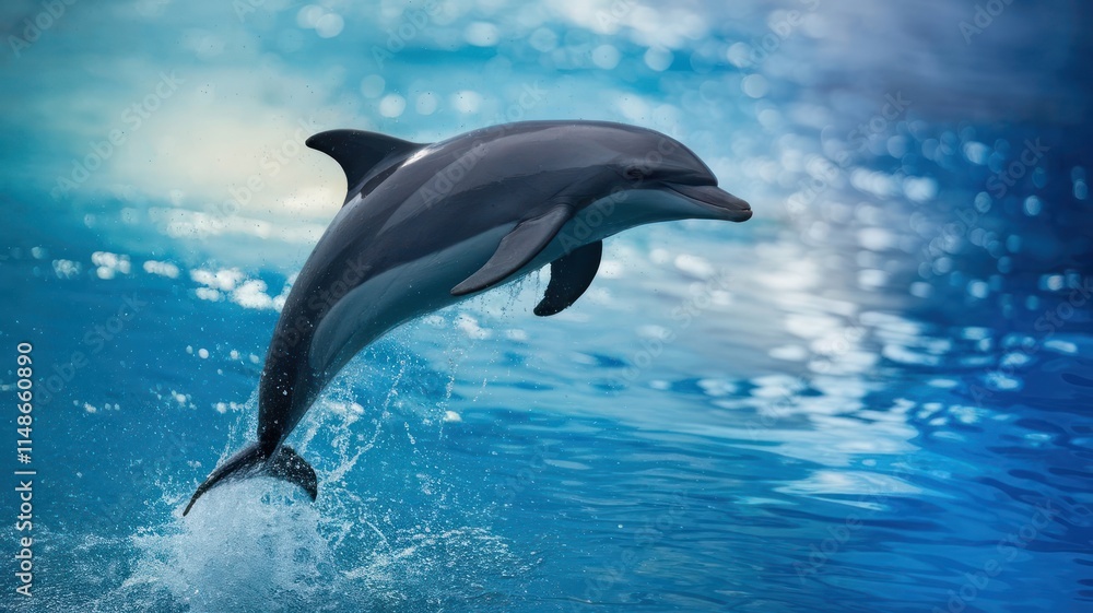 Fototapeta premium A Dolphin Leaps Gracefully Through Ocean Water