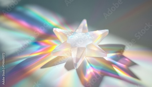 A Sparkling Starlit Scene: Prismatic Rainbow Reflections on a Crystal Star Ornament photo