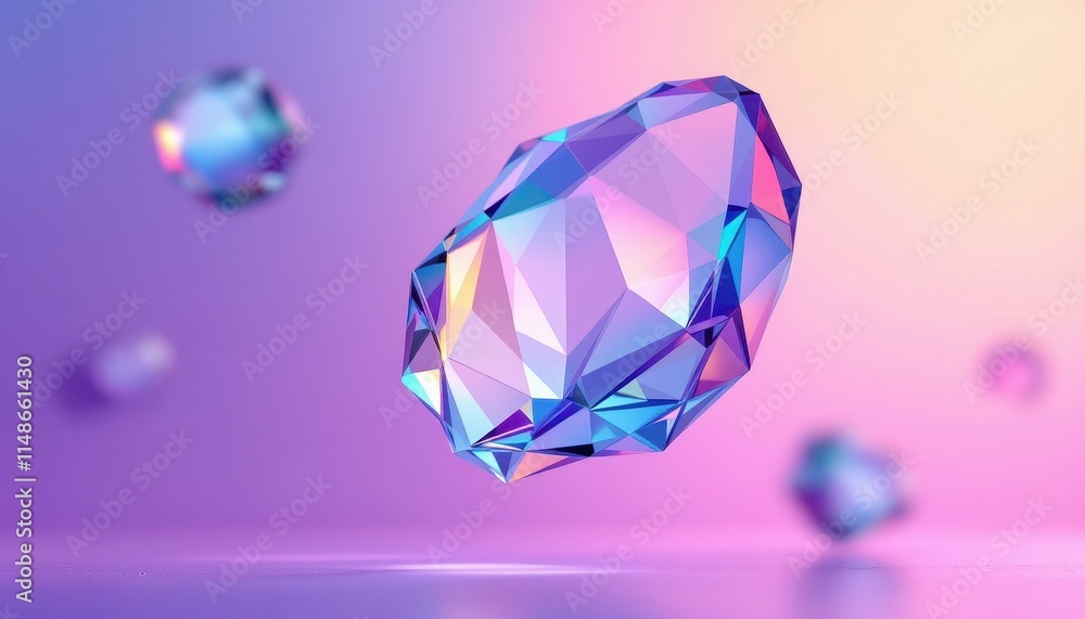 A Stunning Iridescent Gemstone: Floating Crystal in Vibrant Purple and Pink Hues A Stunning Iridescent Gemstone: Floating Crystal in Vibrant Purple and Pink Hues