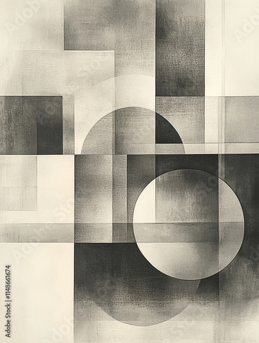 Abstract black and white geometric art on canvas