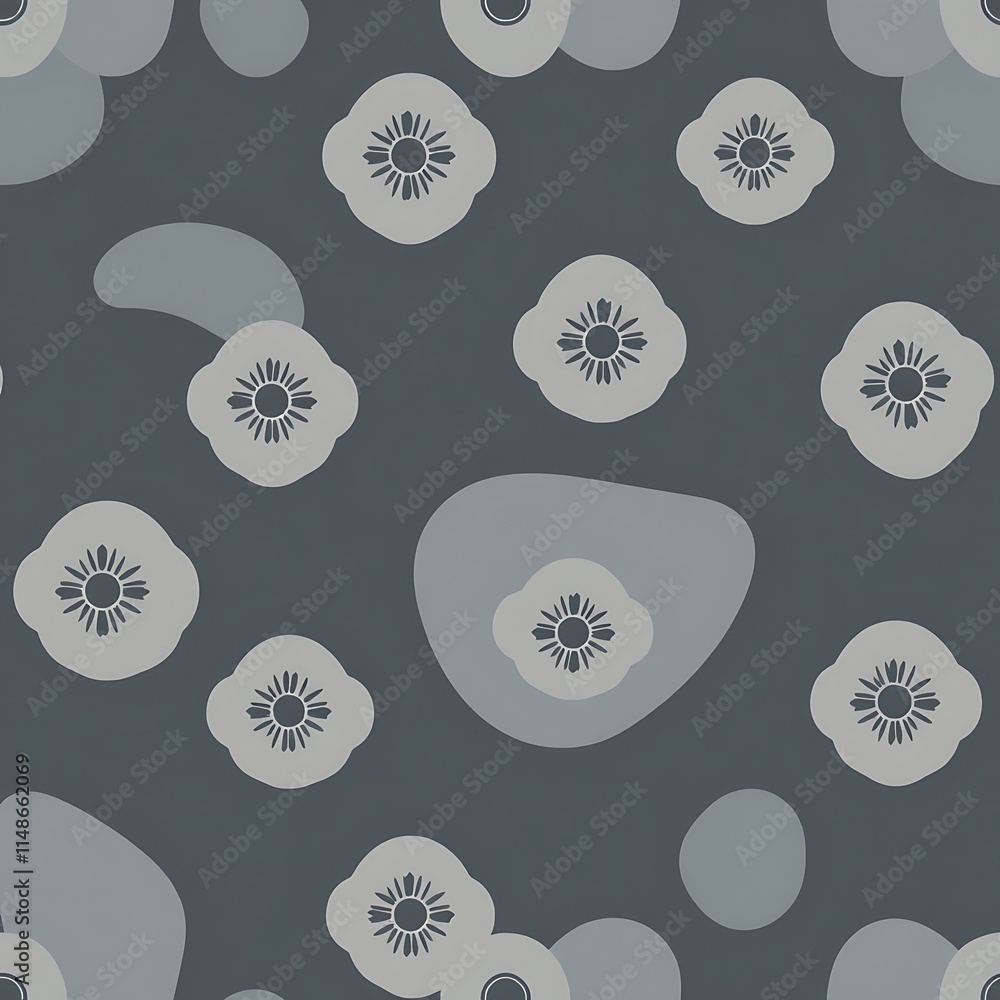Abstract Floral Pattern in Grey Tones: A seamless pattern with stylized floral motifs in shades of grey, creating a subtle yet sophisticated design. Perfect for textile, wallpaper. Abstract Floral Pattern in Grey Tones: A seamless pattern with stylized floral motifs in shades of grey, creating a subtle yet sophisticated design. Perfect for textile, wallpaper.