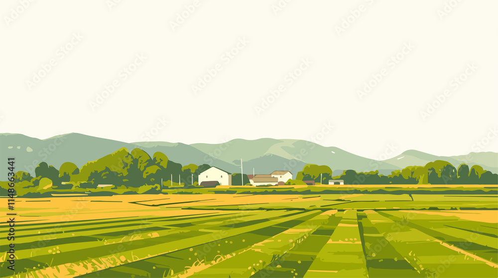 Obraz premium Rural Farm Field Landscape in Toyako Town, Hokkaido in Late April