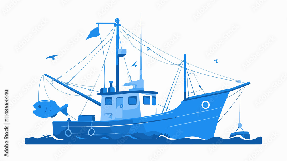Fishing Boat Vector Line Icon on White Background Fishing Boat Vector Line Icon on White Background