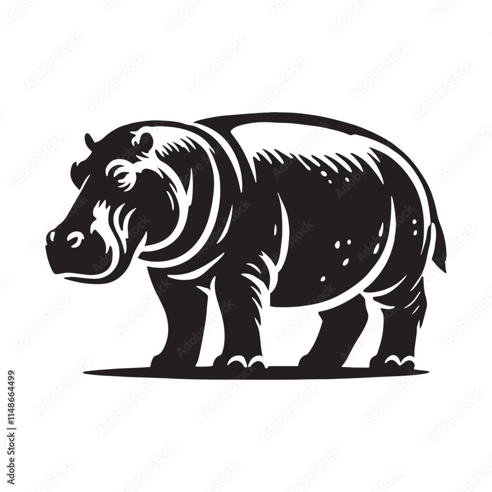 Fototapeta premium Bold hippopotamus silhouette for creative media applications - Hippopotamus black vector 