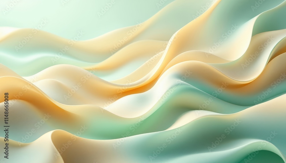 Obraz premium Abstract Pastel Waves: Serene Flowing Forms in Soft Mint and Cream Hues