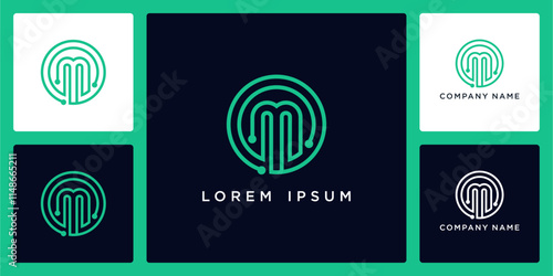 Orbit tech with letters M logo design and icon