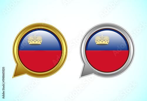 Liechtenstein flag speech bubble. Speaking flag icon in gold and silver color