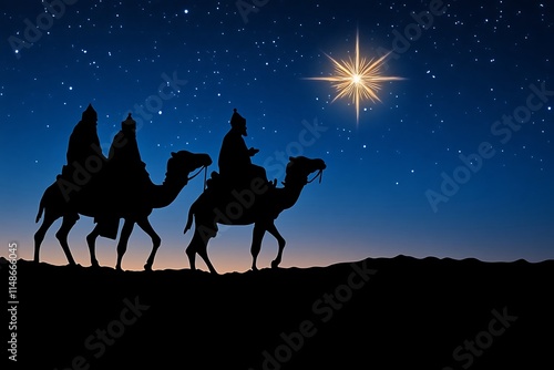 Three Wise Men Journey Guided By Star