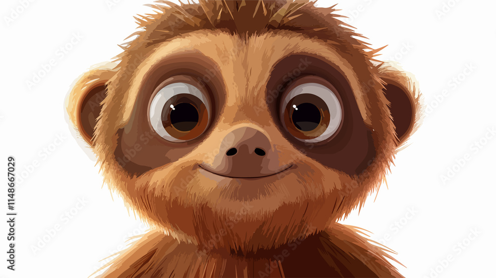 Adorable Cartoon Sloth with Enormous Eyes - 3D Illustration