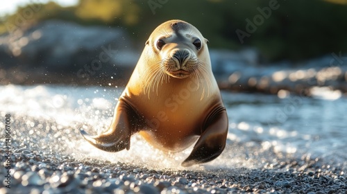 Playful underwater world sea lion twirls photo